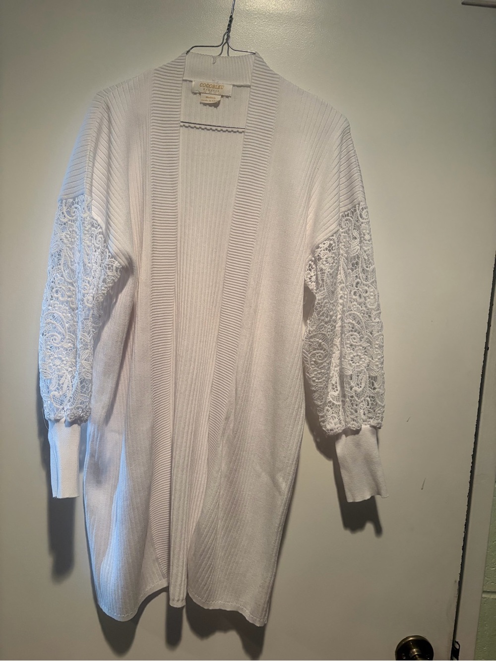 White Open-Front Lace-Sleeve Cardigan - Charming Knit Layer